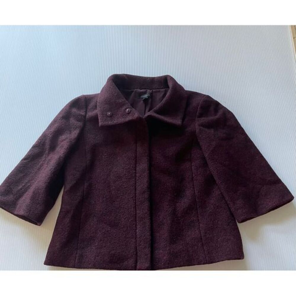Ann Taylor Plum Wool Blend Cropped‎ Jacket with 3/4 Sleeves size 6